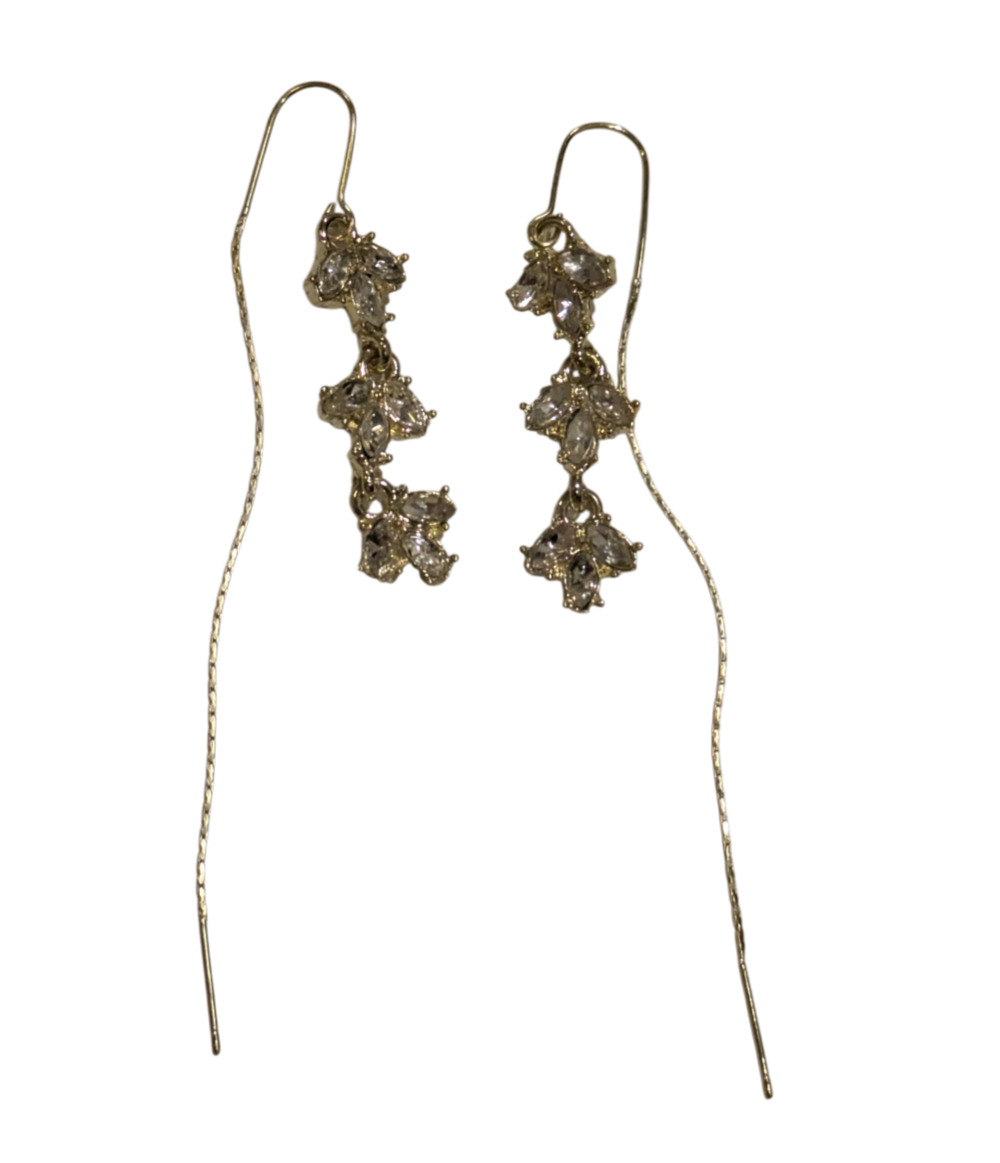 Gold Tone Crystal Cluster Linear Drop Earrings